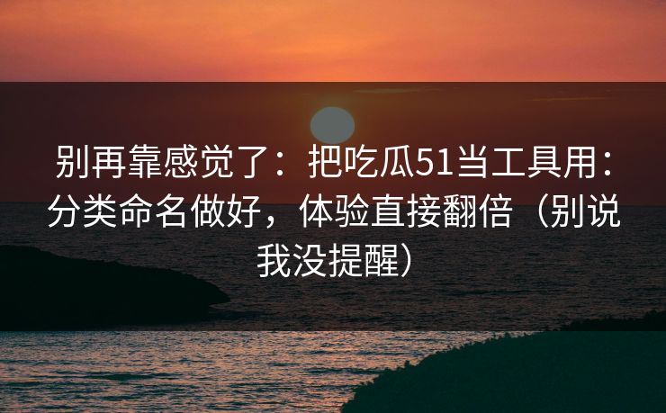 别再靠感觉了：把吃瓜51当工具用：分类命名做好，体验直接翻倍（别说我没提醒）